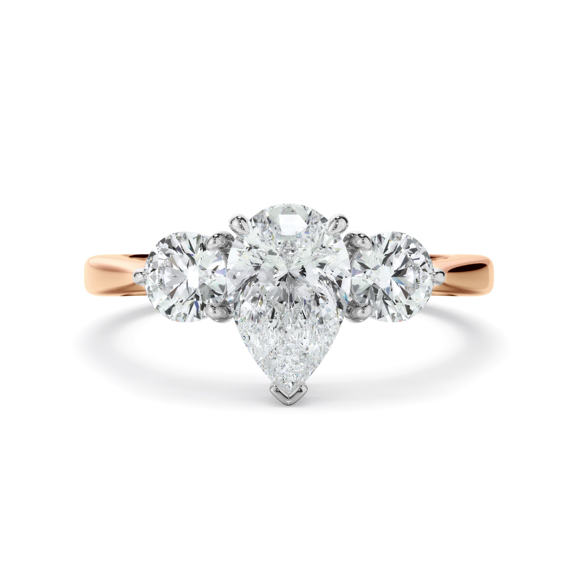 Pear Cut Diamond Trilogy Engagement Ring with Round Brilliant Sides