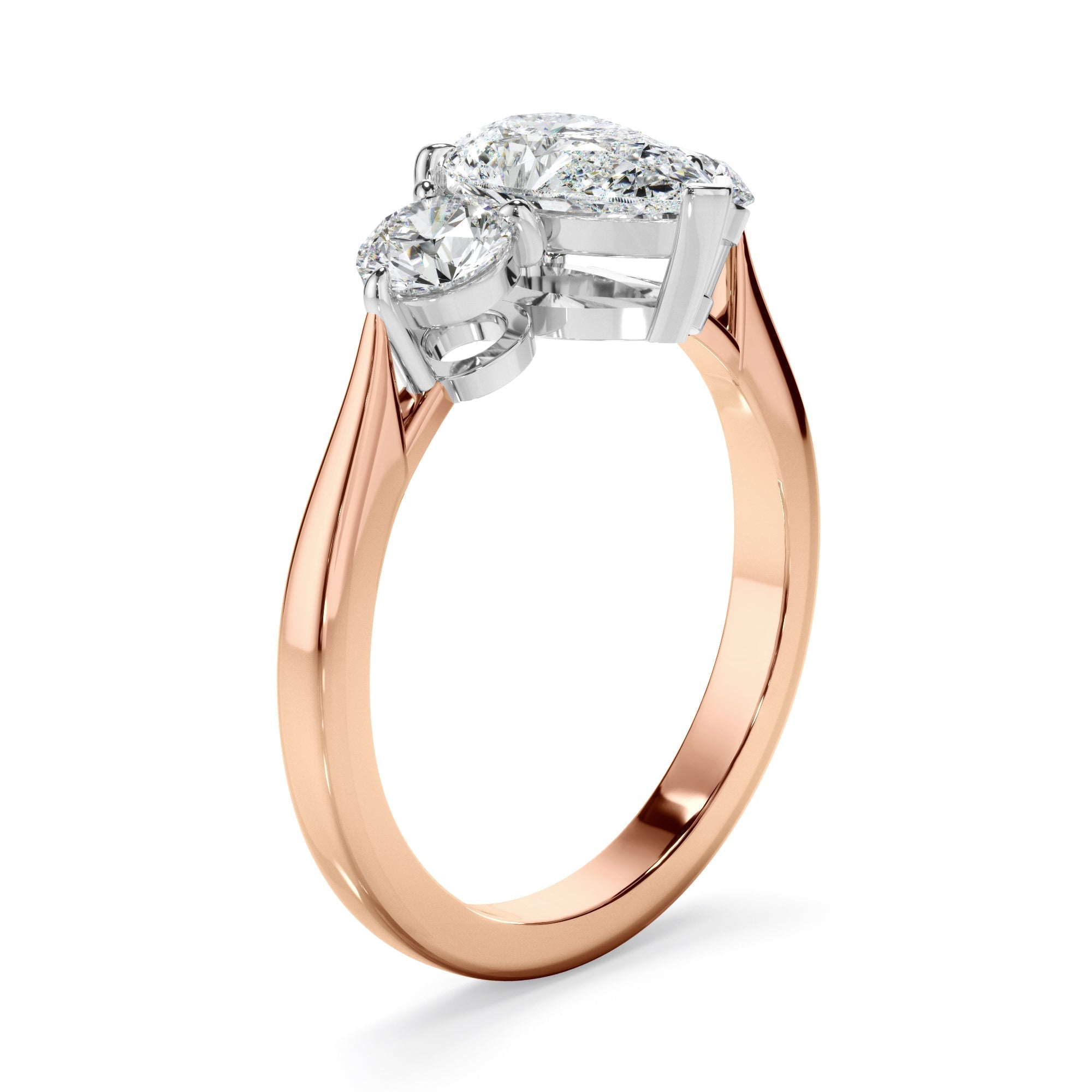 Pear Cut Diamond Trilogy Engagement Ring with Round Brilliant Sides