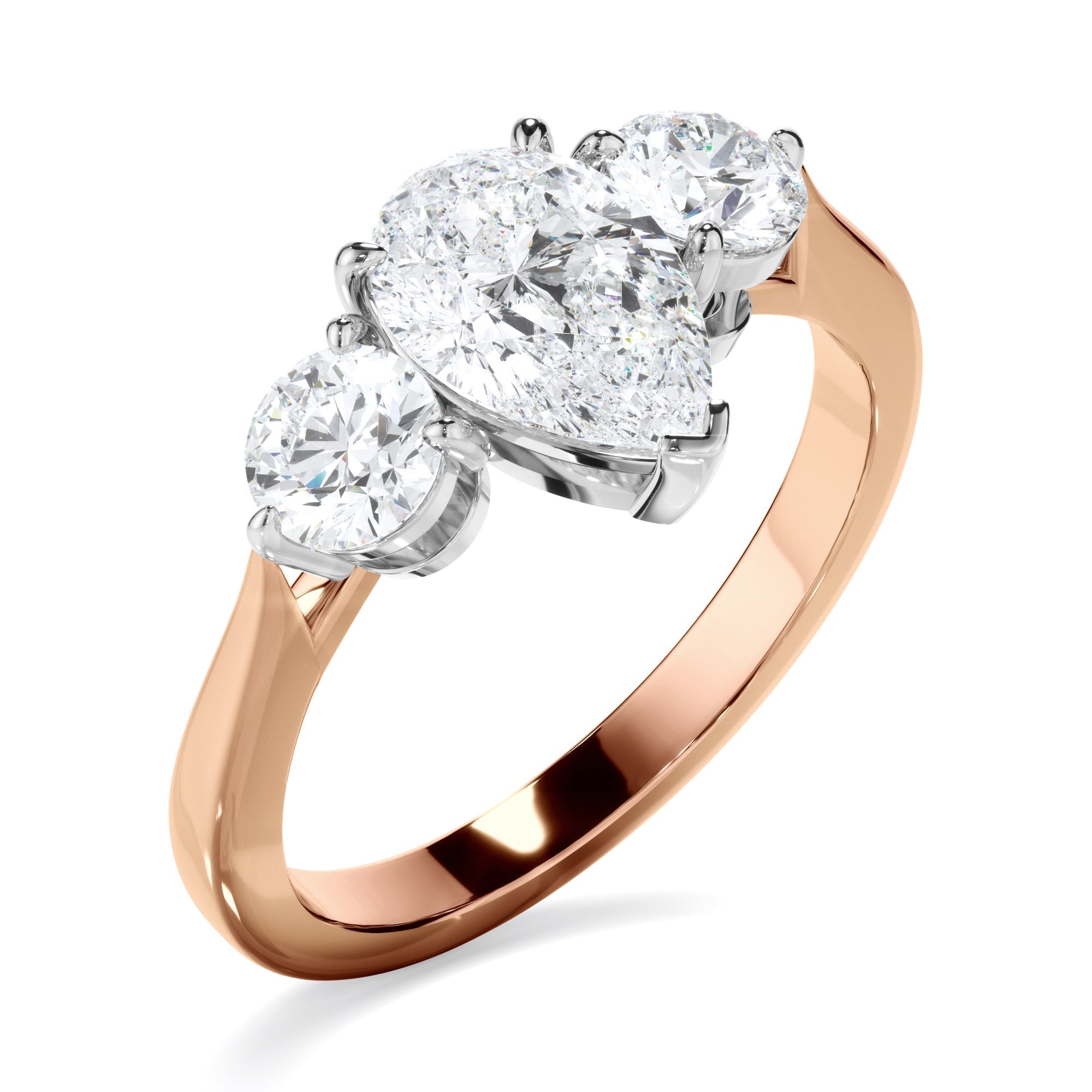 Pear Cut Diamond Trilogy Engagement Ring with Round Brilliant Sides