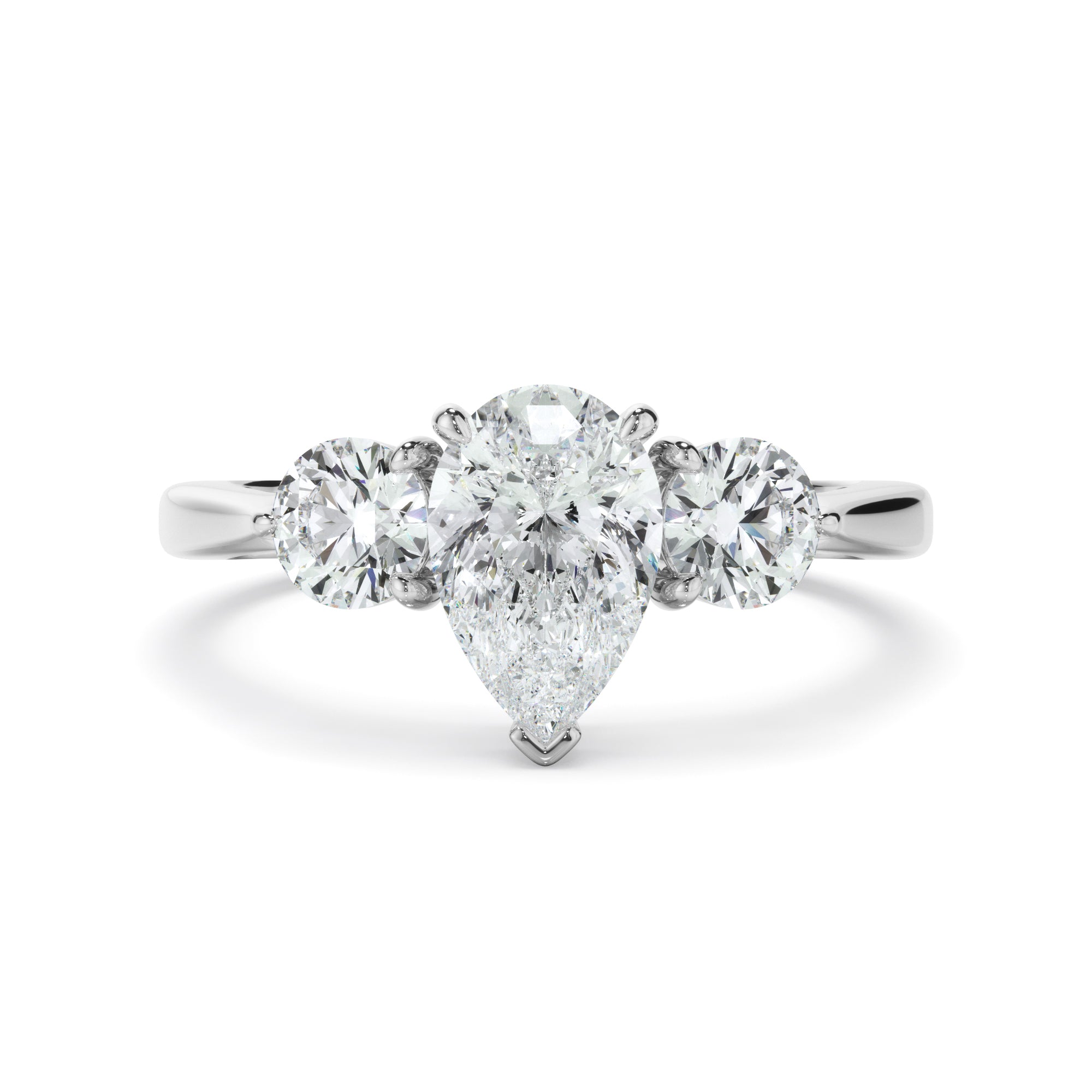 Pear Cut Diamond Trilogy Engagement Ring with Round Brilliant Sides