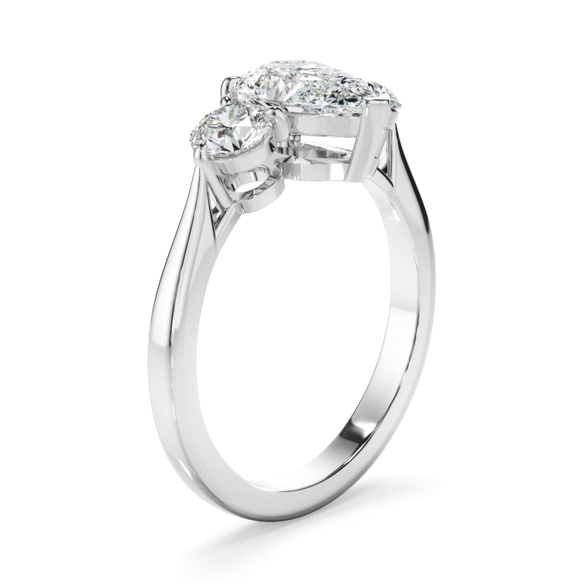 Pear Cut Diamond Trilogy Engagement Ring with Round Brilliant Sides