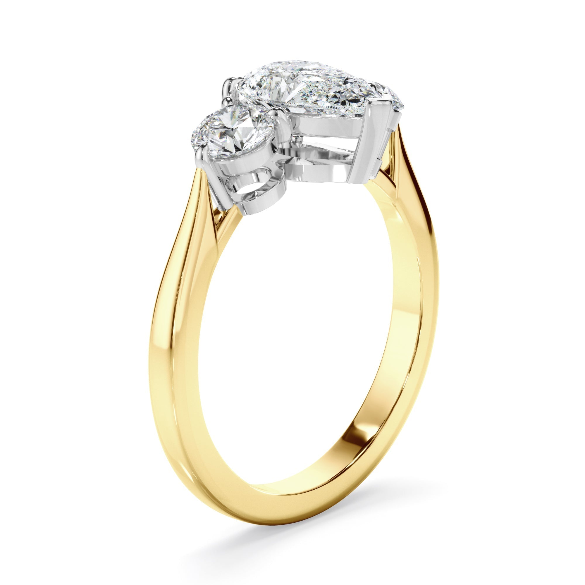 Pear Cut Diamond Trilogy Engagement Ring with Round Brilliant Sides