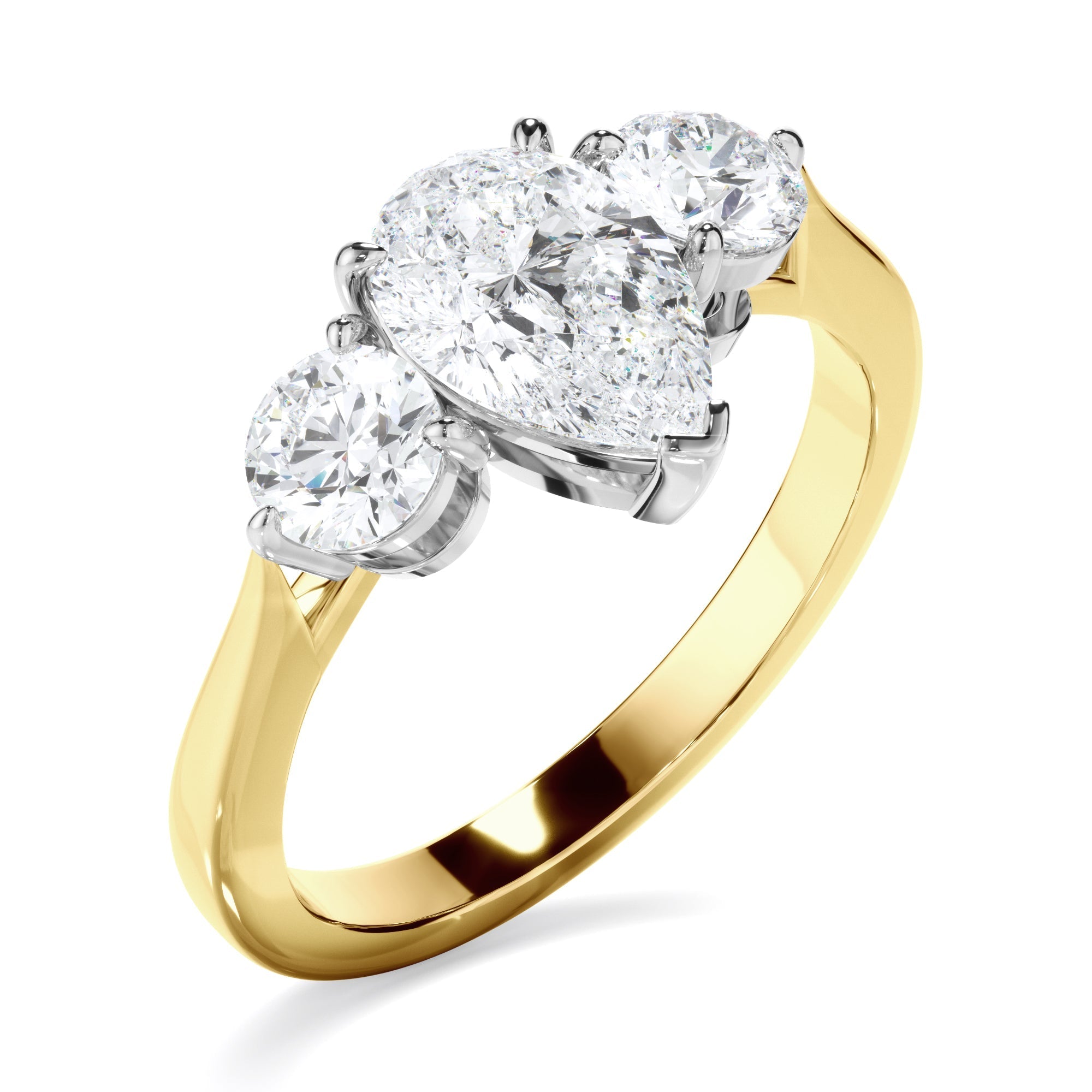 Pear Cut Diamond Trilogy Engagement Ring with Round Brilliant Sides