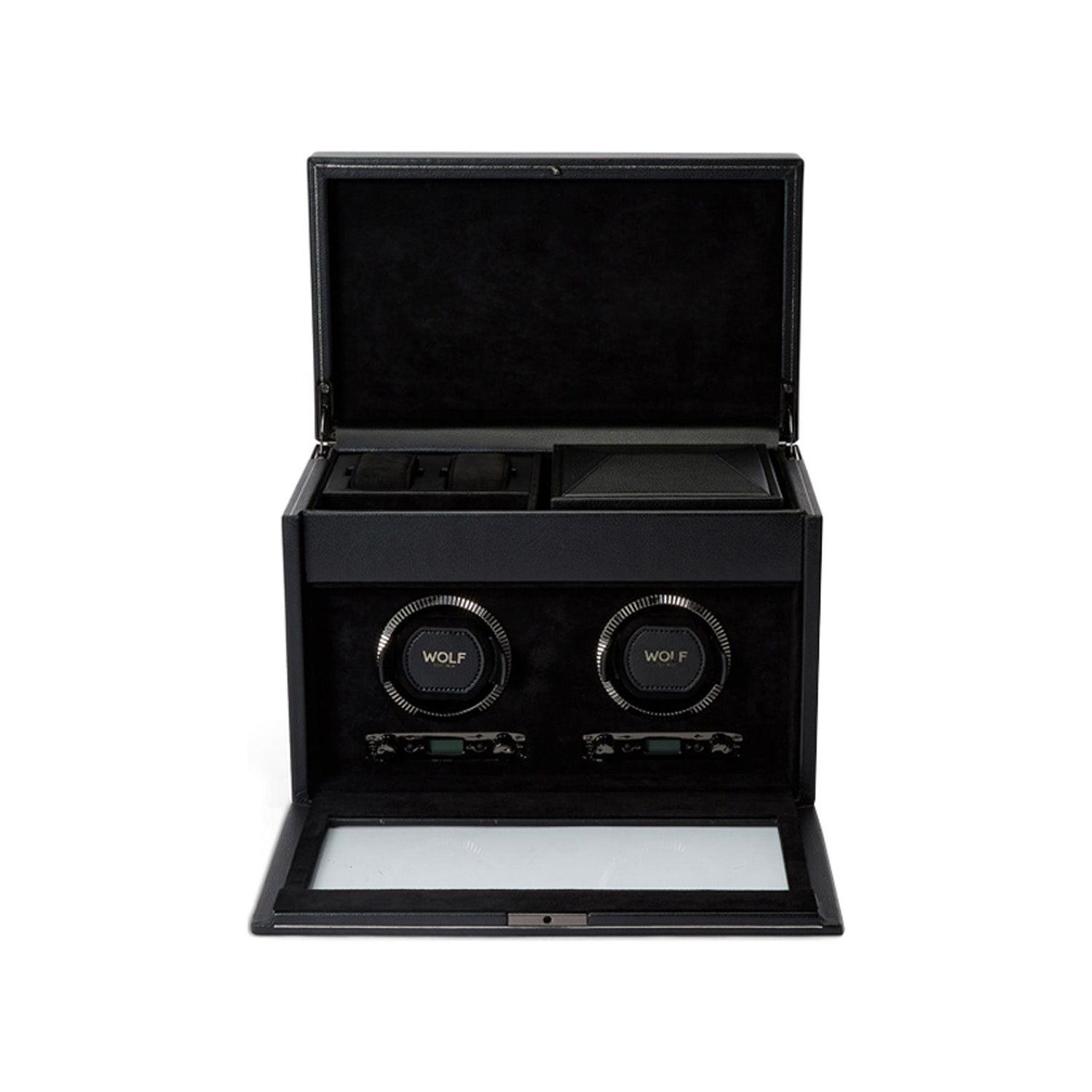 Wolf British Racing Double Watch Winder with Storage Black