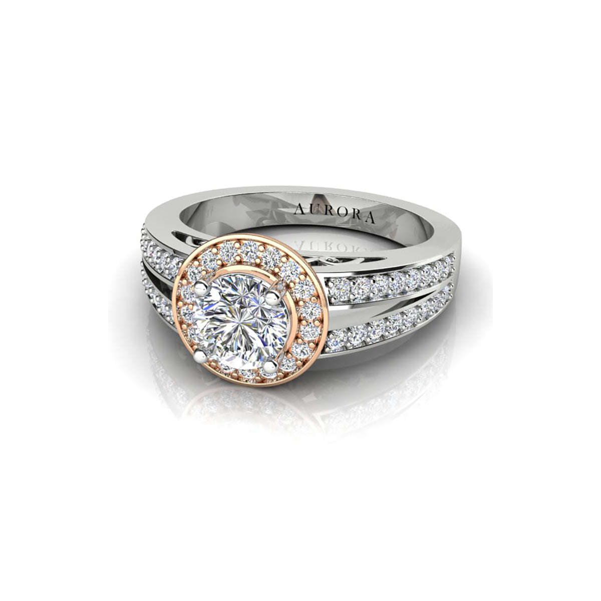 18ct White & Rose Diamond Halo Engagement Ring