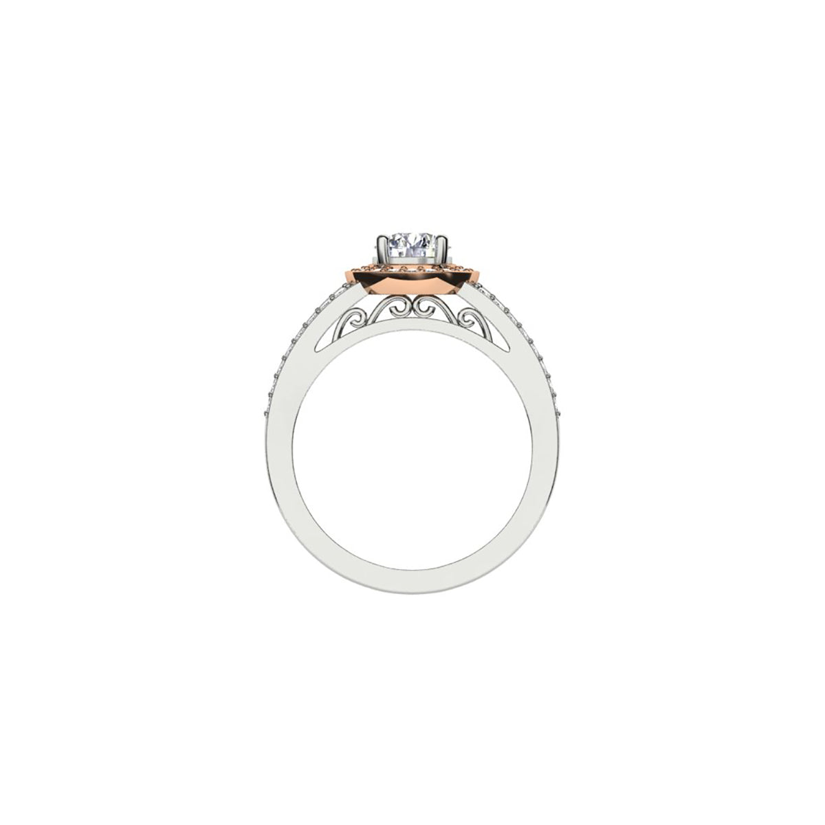 18ct White & Rose Diamond Halo Engagement Ring