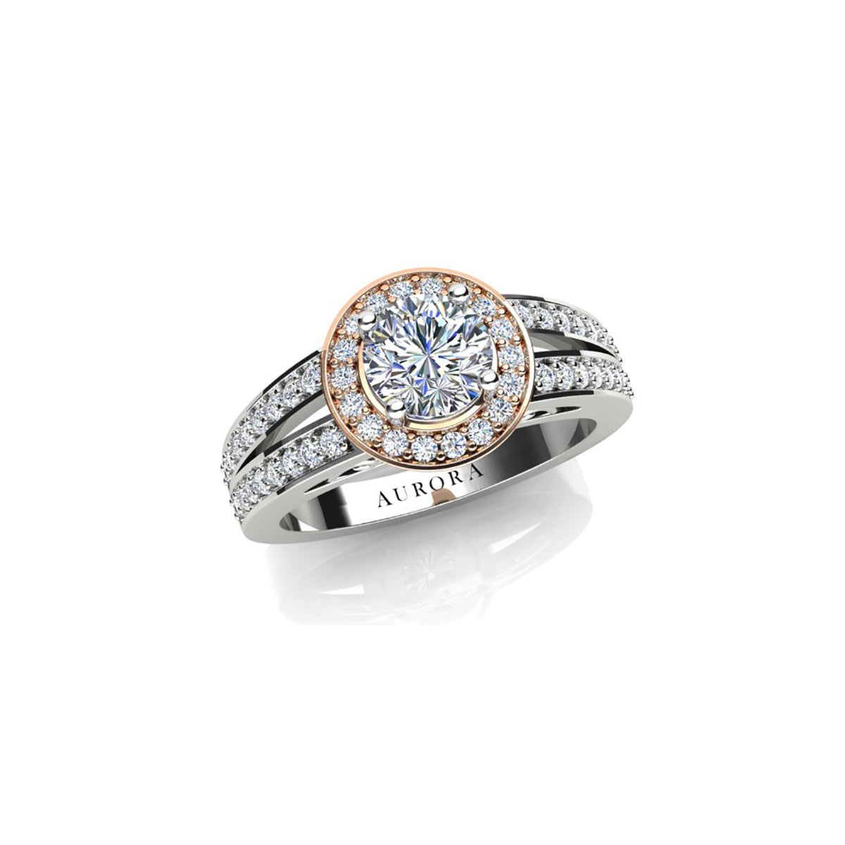 18ct White & Rose Diamond Halo Engagement Ring