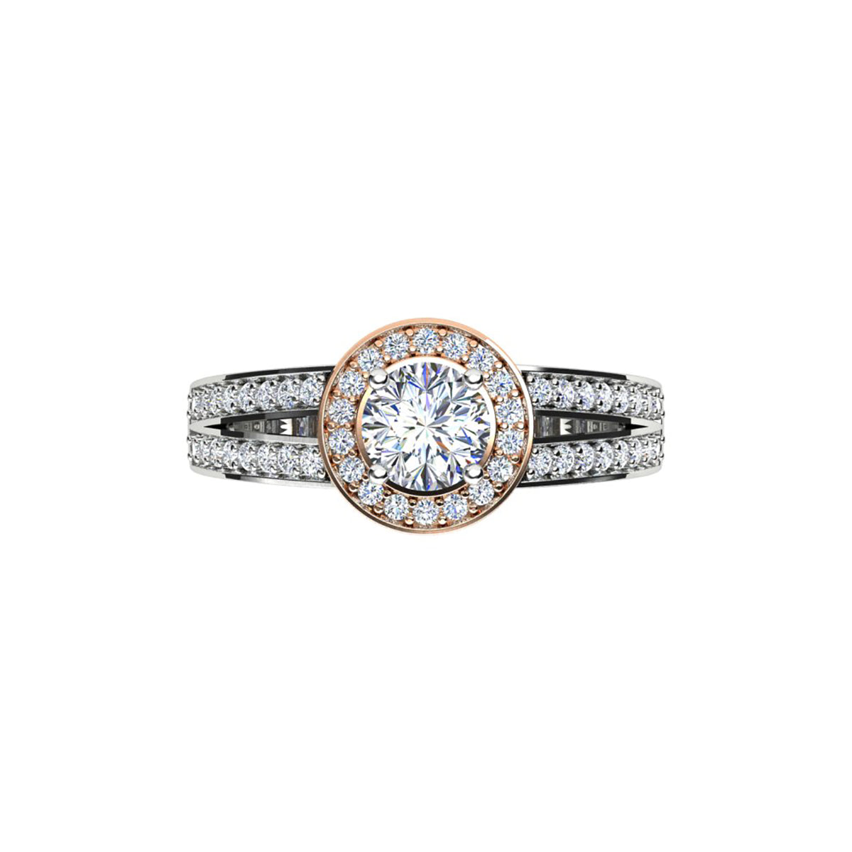 18ct White & Rose Diamond Halo Engagement Ring
