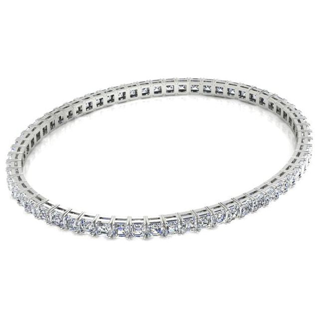 18ct White Gold 6.31ct 4-Claw Asscher Diamond Tennis Bracelet