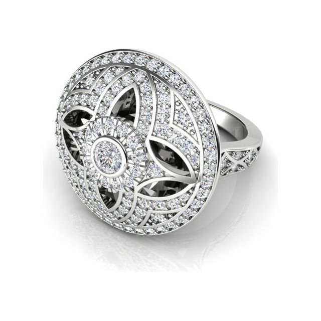 18ct White Gold Art Deco Style 1.14ct Diamond Dress Ring