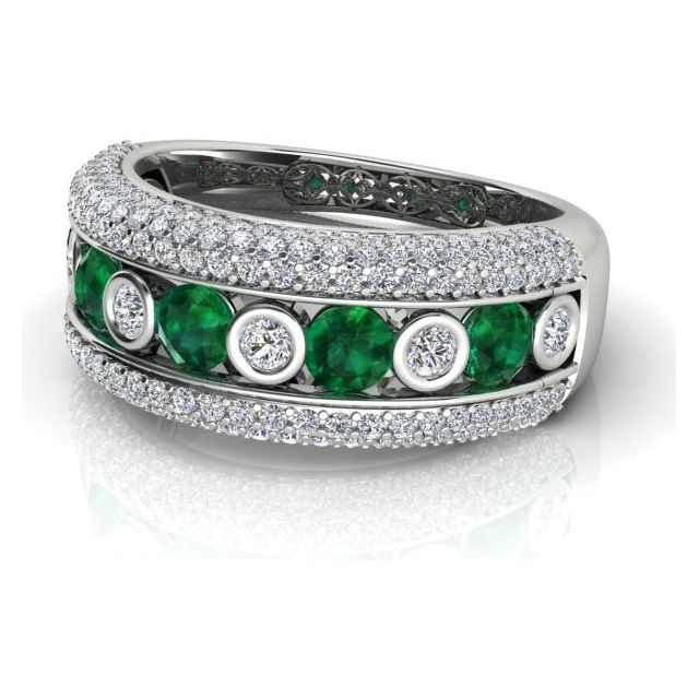 18ct White Gold Pavé & Channel Emerald & Diamond Ring