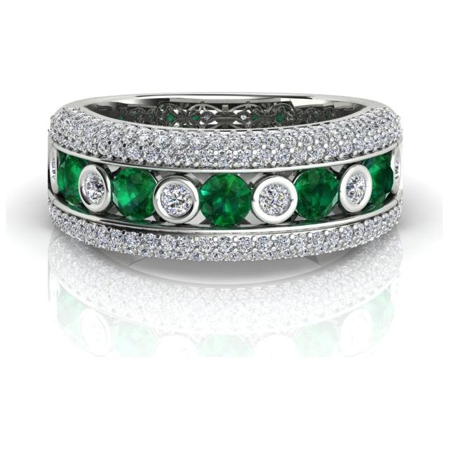 18ct White Gold Pavé & Channel Emerald & Diamond Ring