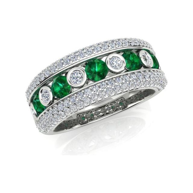 18ct White Gold Pavé & Channel Emerald & Diamond Ring