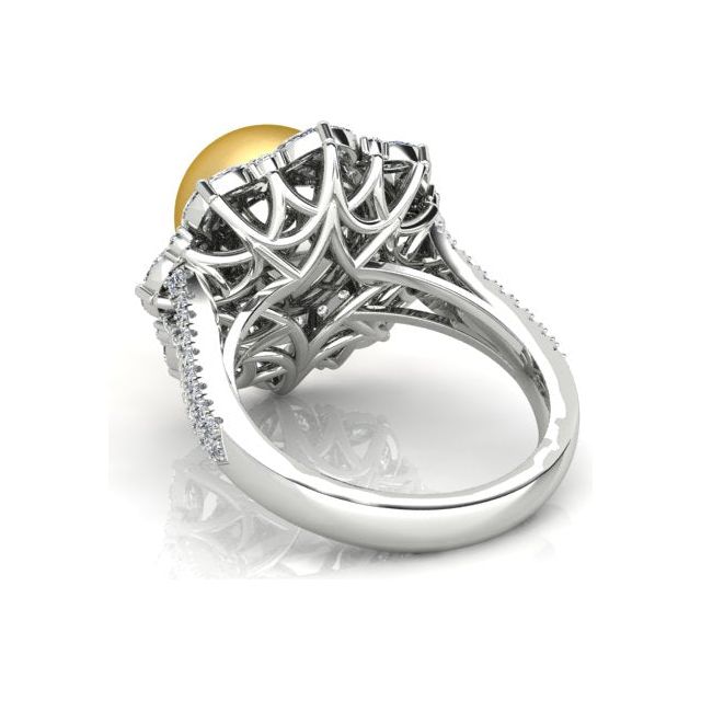 18ct White Gold Diamond & Golden Pearl Ring