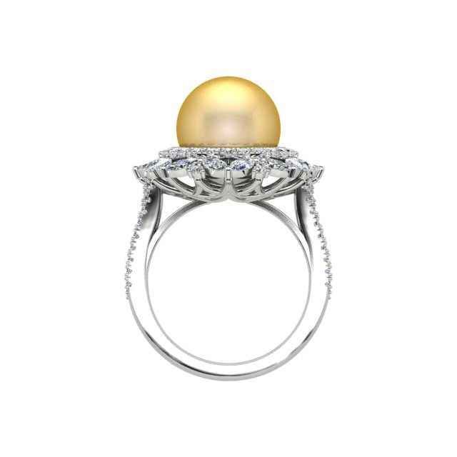 18ct White Gold Diamond & Golden Pearl Ring