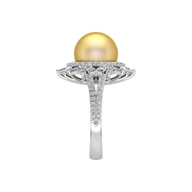 18ct White Gold Diamond & Golden Pearl Ring