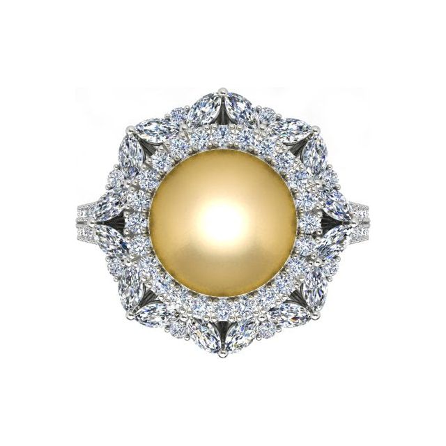18ct White Gold Diamond & Golden Pearl Ring