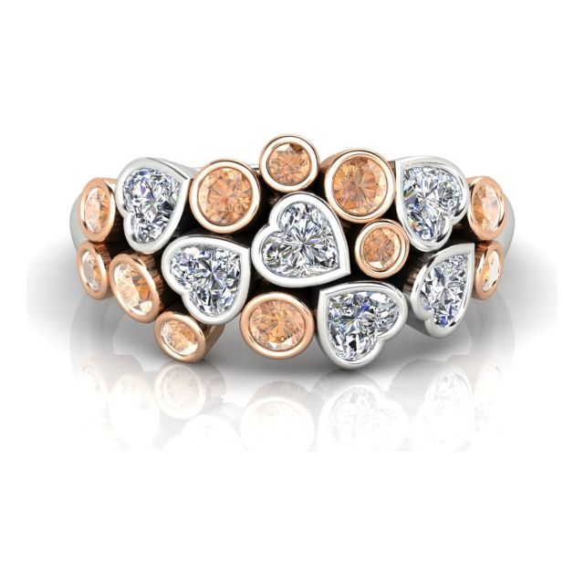 18ct White & Rose Gold Cognac & White Diamond Dress Ring