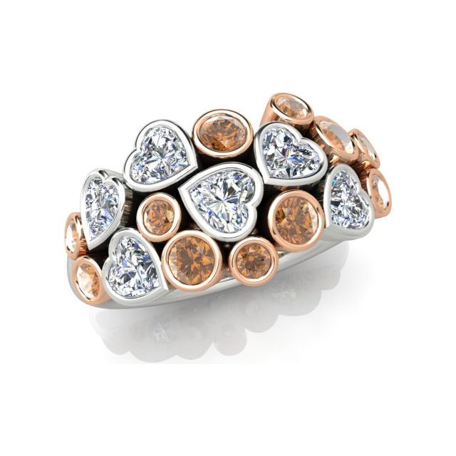 18ct White & Rose Gold Cognac & White Diamond Dress Ring
