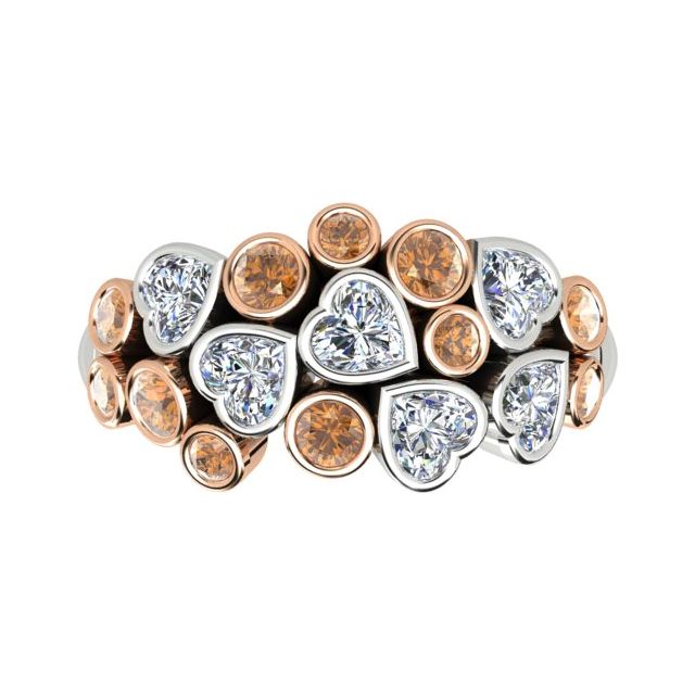 18ct White & Rose Gold Cognac & White Diamond Dress Ring