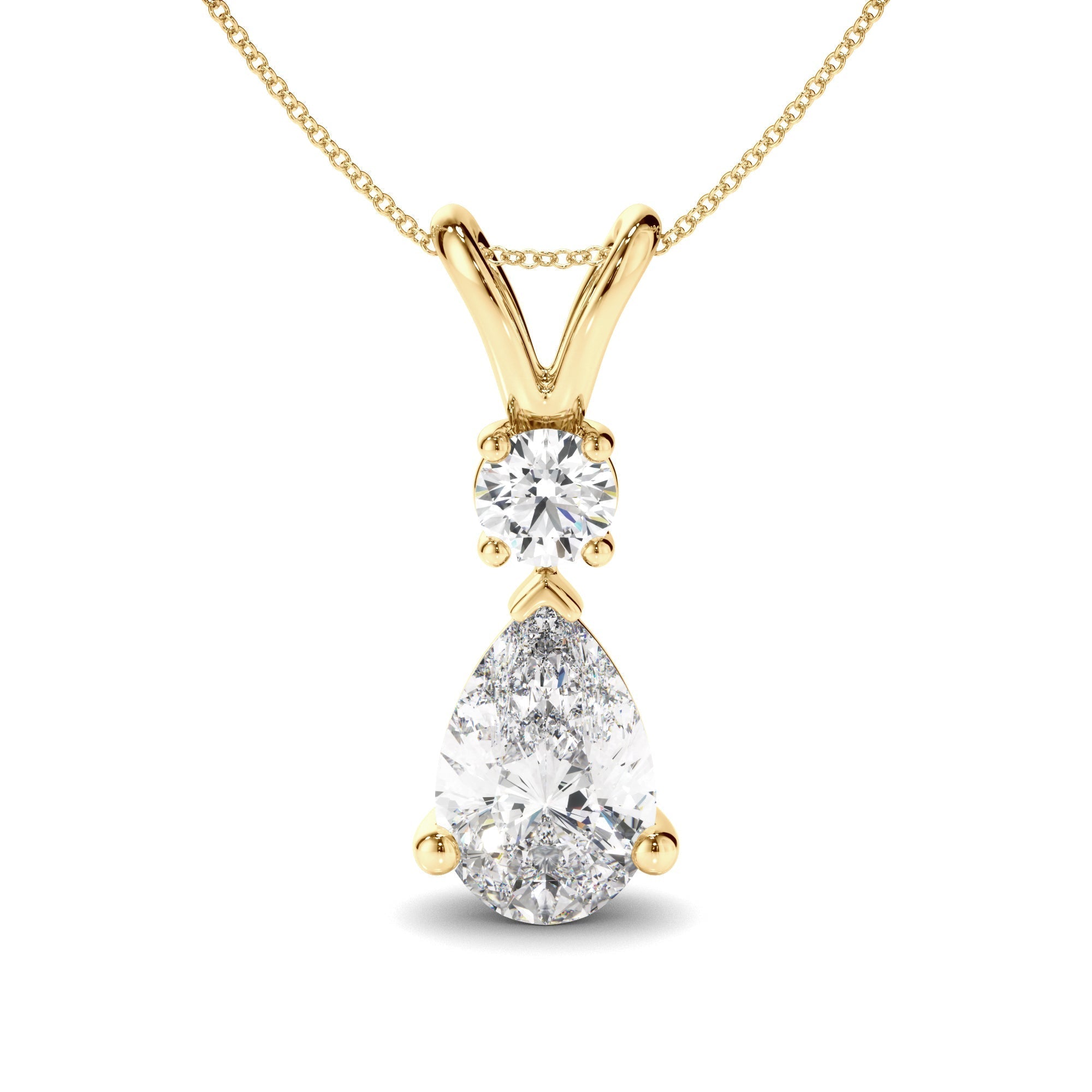 Pear & Round Brilliant Cut Diamond Drop Pendant
