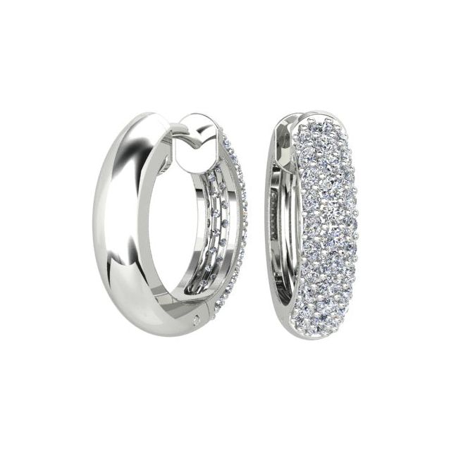 18ct White Gold Pavé Set Diamond Round Huggie Earrings