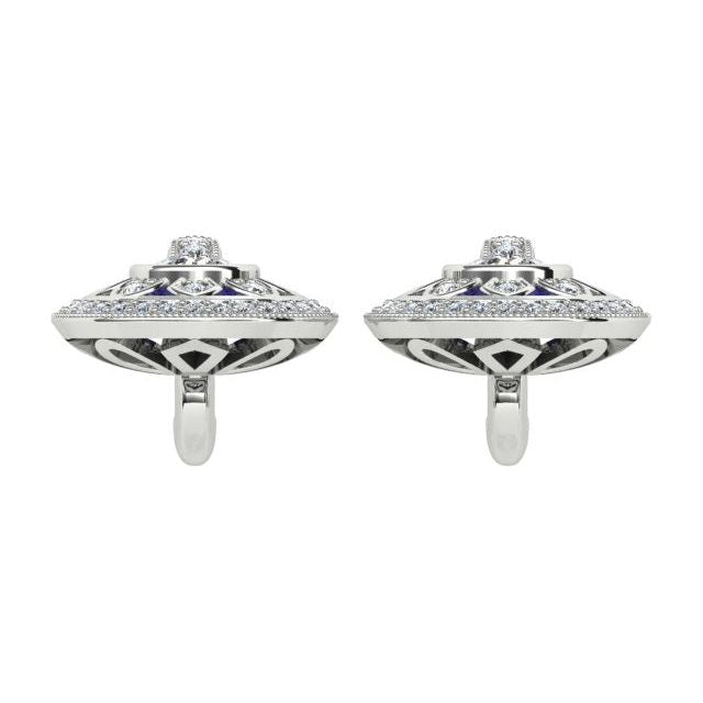 18ct White Gold 1.33ct Diamond & Blue Enamel Drop Earrings