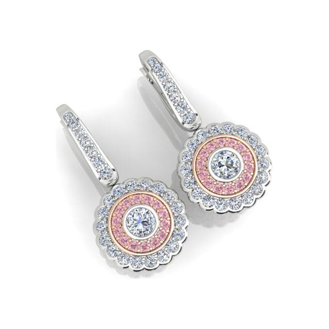 18ct White & Rose Gold Argyle Origin Pink Diamond Halo Drop Earrings