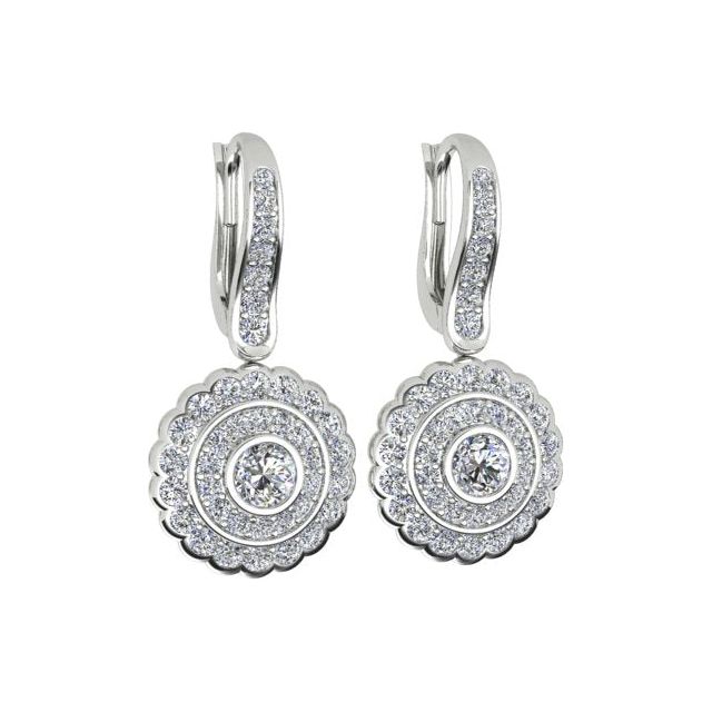 18ct White Gold 1.36ct Diamond Halo Drop Earrings