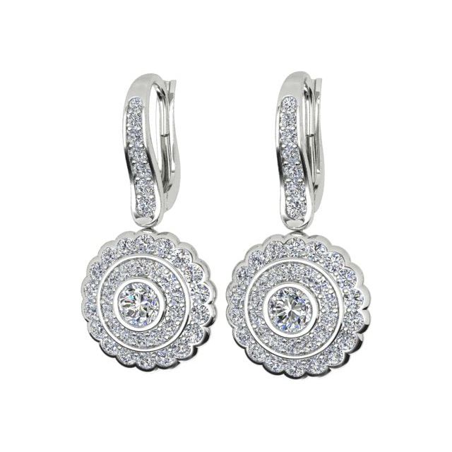 18ct White Gold 1.36ct Diamond Halo Drop Earrings