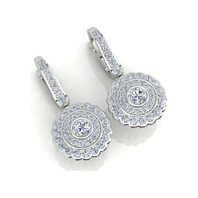 18ct White Gold 1.36ct Diamond Halo Drop Earrings