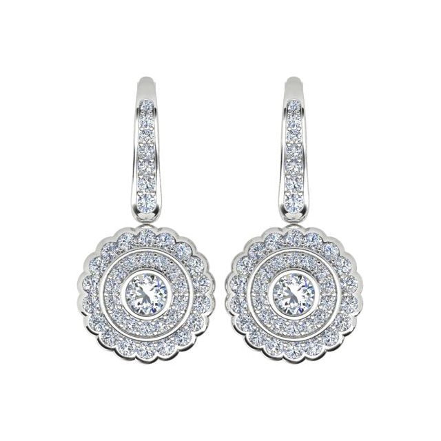 18ct White Gold 1.36ct Diamond Halo Drop Earrings