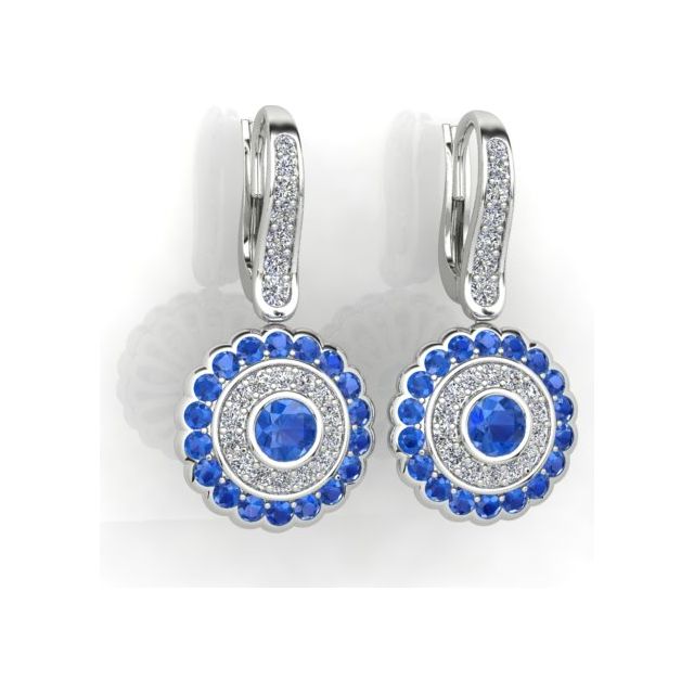 18ct White Gold Ceylon Sapphire & Diamond Halo Drop Earrings