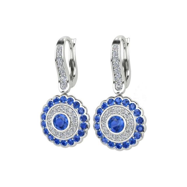 18ct White Gold Ceylon Sapphire & Diamond Halo Drop Earrings