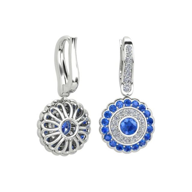 18ct White Gold Ceylon Sapphire & Diamond Halo Drop Earrings
