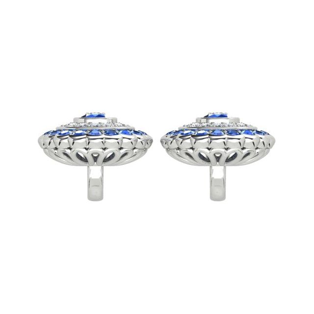 18ct White Gold Ceylon Sapphire & Diamond Halo Drop Earrings