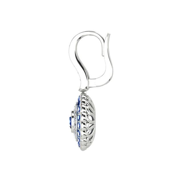 18ct White Gold Ceylon Sapphire & Diamond Halo Drop Earrings