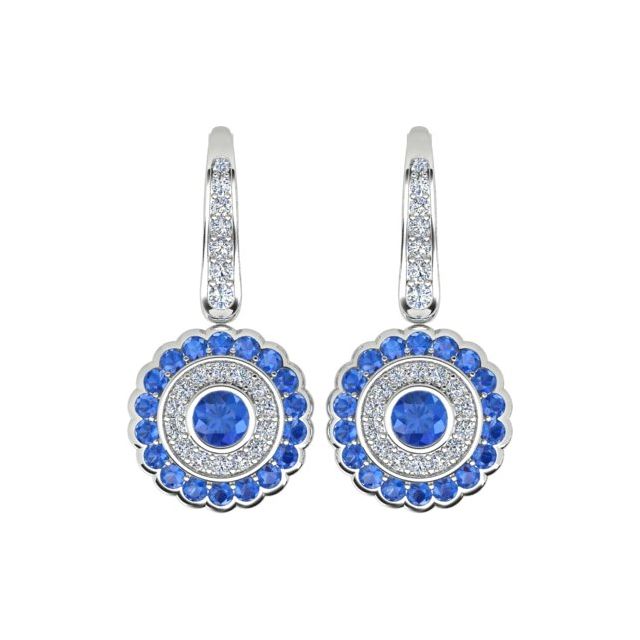 18ct White Gold Ceylon Sapphire & Diamond Halo Drop Earrings