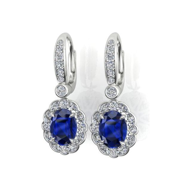 18ct White Gold Tanzanite & Diamond Set Halo Drop Earrings