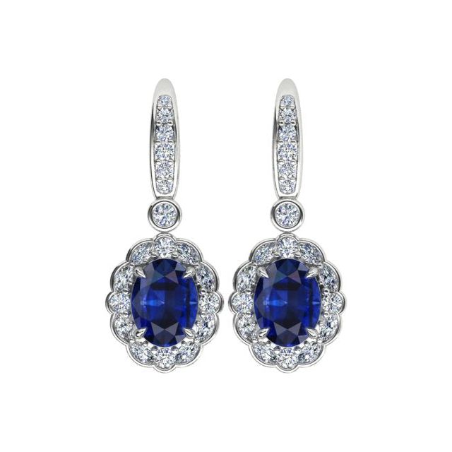 18ct White Gold Tanzanite & Diamond Set Halo Drop Earrings