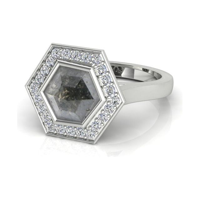 18ct White Gold Hexagonal Salt & Pepper Diamond Dress Ring