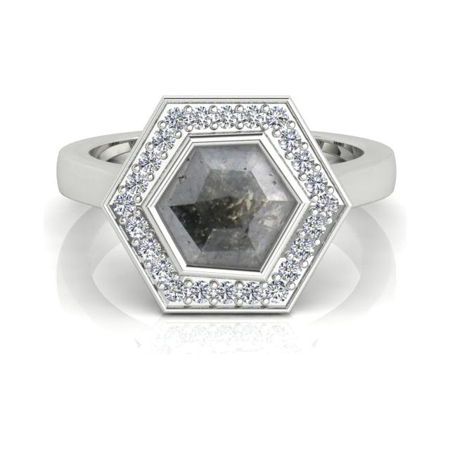 18ct White Gold Hexagonal Salt & Pepper Diamond Dress Ring