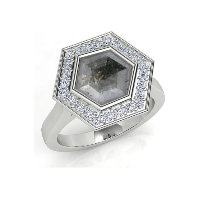 18ct White Gold Hexagonal Salt & Pepper Diamond Dress Ring