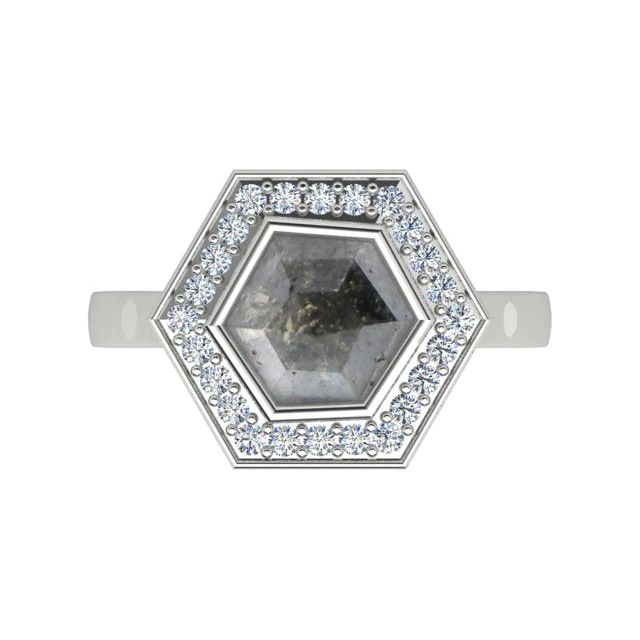 18ct White Gold Hexagonal Salt & Pepper Diamond Dress Ring