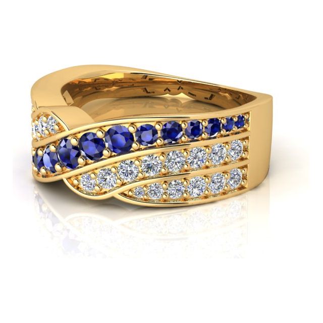 18ct Yellow Gold Pavé Set Diamond & Blue Sapphire Dress Ring