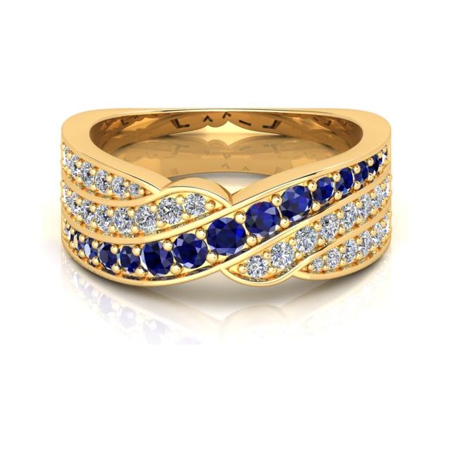 18ct Yellow Gold Pavé Set Diamond & Blue Sapphire Dress Ring
