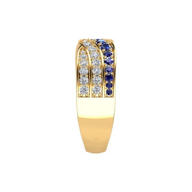 18ct Yellow Gold Pavé Set Diamond & Blue Sapphire Dress Ring