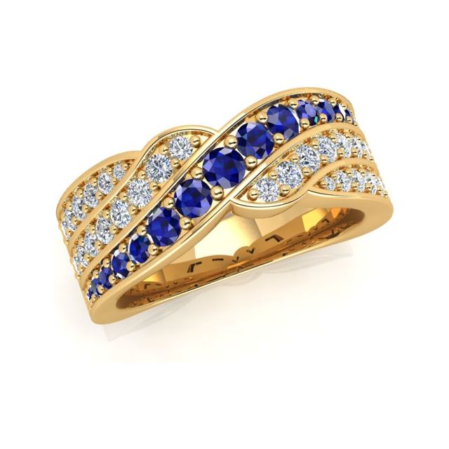 18ct Yellow Gold Pavé Set Diamond & Blue Sapphire Dress Ring