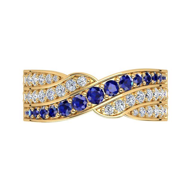 18ct Yellow Gold Pavé Set Diamond & Blue Sapphire Dress Ring