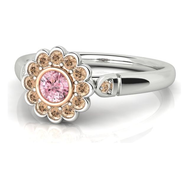 18ct White & Rose Gold 0.16ct Argyle Origin Pink Diamond Halo-Style Dress Ring